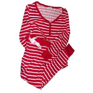 Long-sleeved Pajamas For women in red with white stripes design Size XL/2XL
